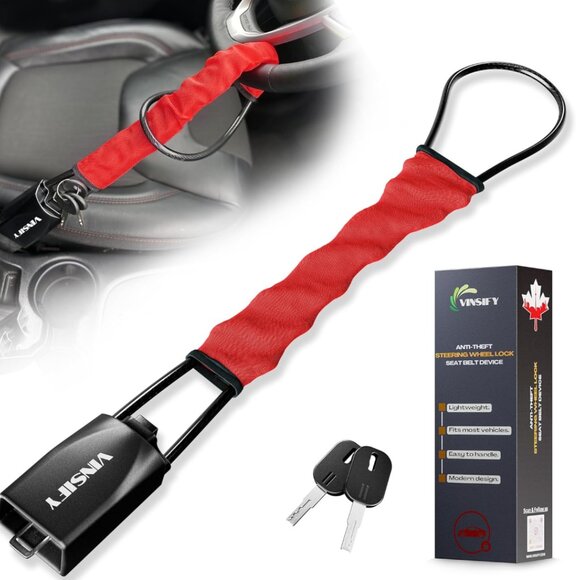 Vinsify Anti-Theft Steering Wheel Lock - Red, Lightweight, Easy to Handle - Picture 5 of 8